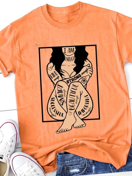 

I Am Enough Short Sleeve Cotton-Blend T-Shirts & Tee, Orange, T-shirts