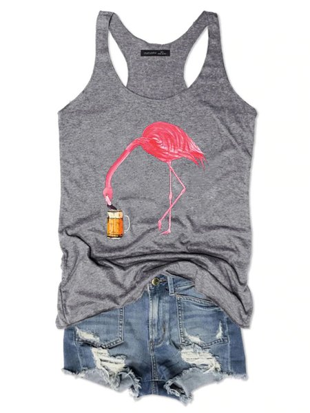 

Flamingo Beer Women's Casual Shift Crew Neck Cotton-Blend Shirts & Tops, Gray, Tank Tops