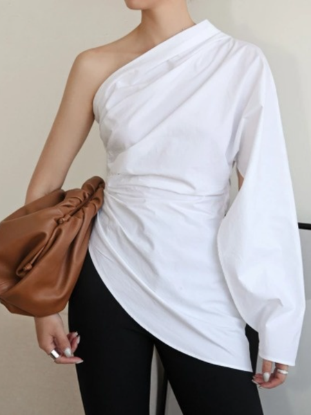 

Summer Cocktail Statement Asymmetrical Asymmetric Top, White, Blouses and Shirts