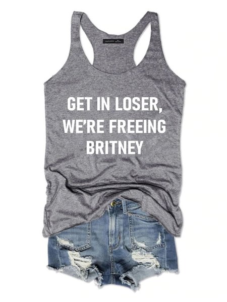 

Get In Loser We're Freeing Britney Tank Top, Gray, Tank Tops