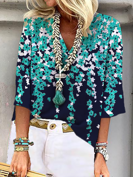 

Plus size Floral Tops, Purplish blue, Blouses & Shirts