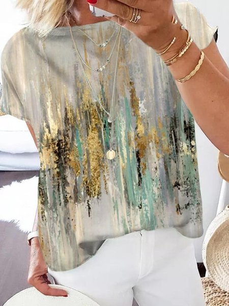 

Short Sleeve Casual Abstract Shirts & Tops Women, Multicolor, Tops