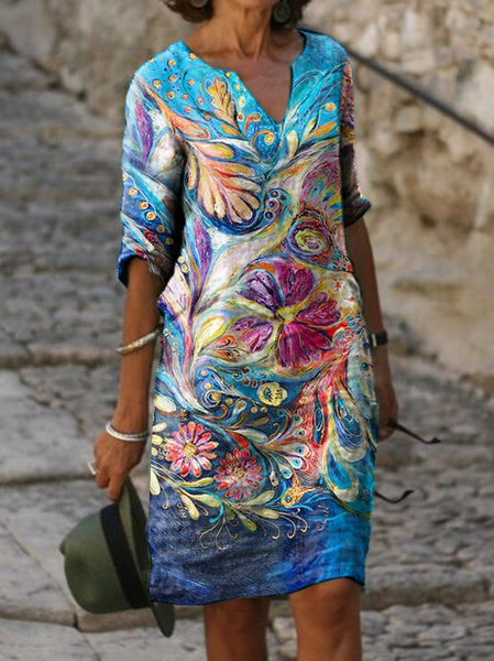 

Abito Misto Cotone Vintage A-line, Blu, Casual Dresses