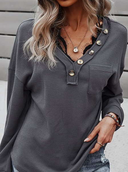 

Plain Casual Long Sleeve Shirts & Tops, Deep gray, Hoodies & Sweatshirts