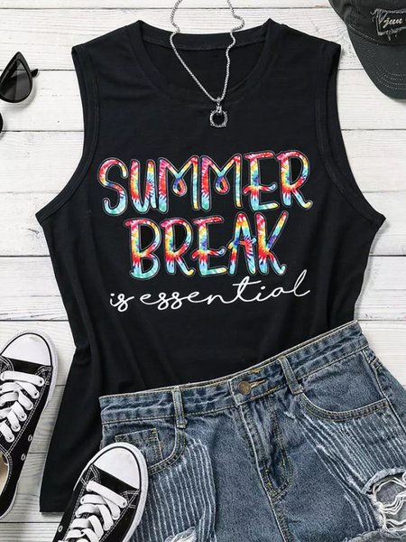 

Summer Break Is Essential Women Tank Top, Black, Tank Tops