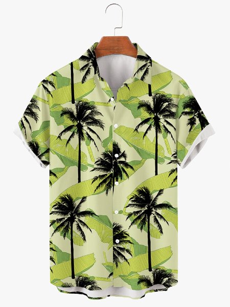 

Shirt Collar Holiday Printed Shirts & Tops, Lightgreen, Men's Floral shirt