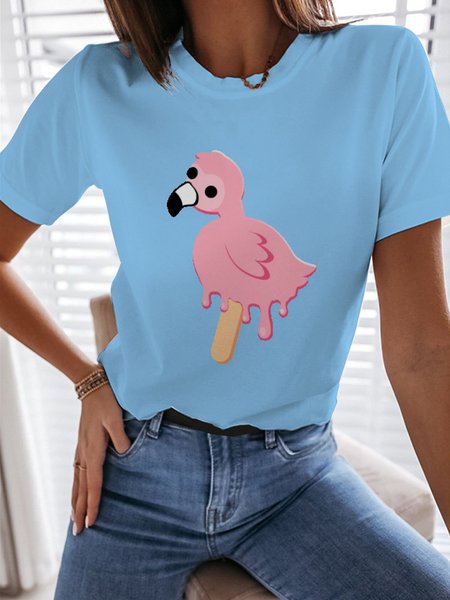 

Flamingo Flim Flam Popsicle graphic casual Tee, Light blue, T-shirts