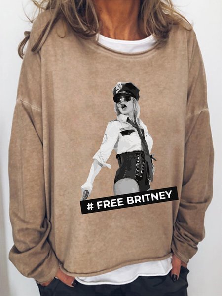 

Free Britney Long Sleeve Crew Neck Sweatshirt, Light brown, Hoodies&Sweatshirts