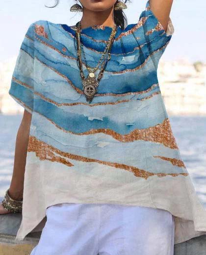 

Crew Neck Short Sleeve Cotton-Blend Shirts & Tops, Sky blue, T-Shirts