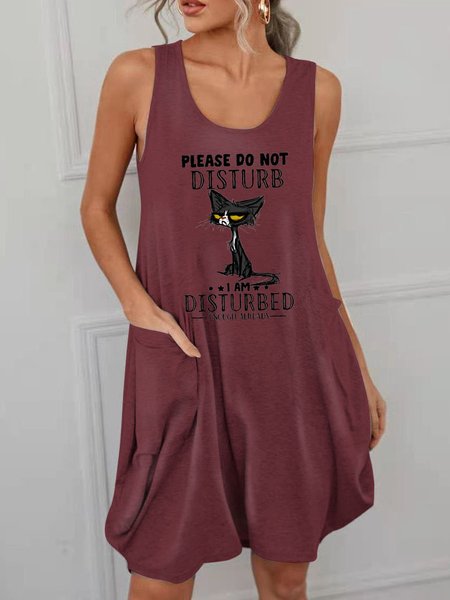 

Please Do Not Disturb Cat Graphic Casual Dress, Wine red, Dresses