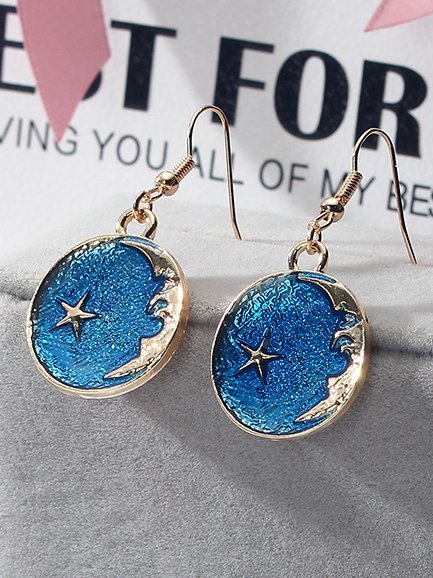 

Casual and simple starry planet earrings, Blue, Earrings