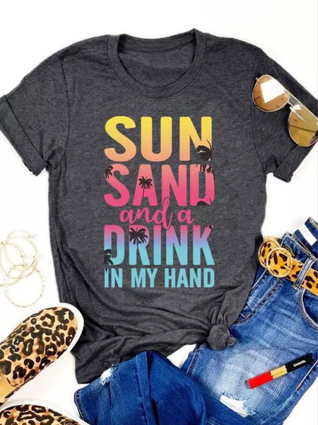 

Sun Sand And A Drink In My Hand Holiday Women Tsirt, Black, T-shirts