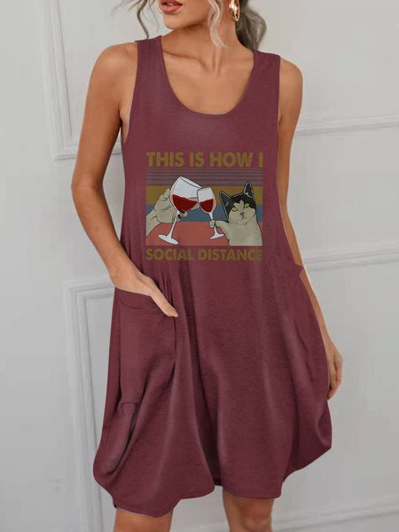 

Funny Cat and Wine Graphic Knit Dress, Wine red, Dresses