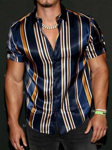 

Mens Striped Casual Vacation Shirts, Blue, Men's shirts