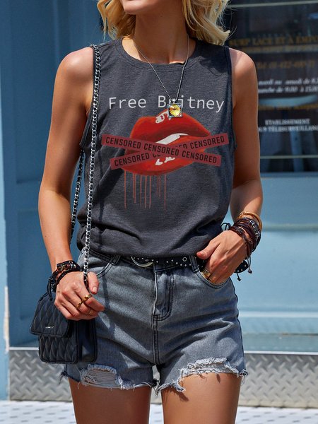 

Free Britney Casual Crew Neck Sleeveless Vests, Gray, Tank Tops