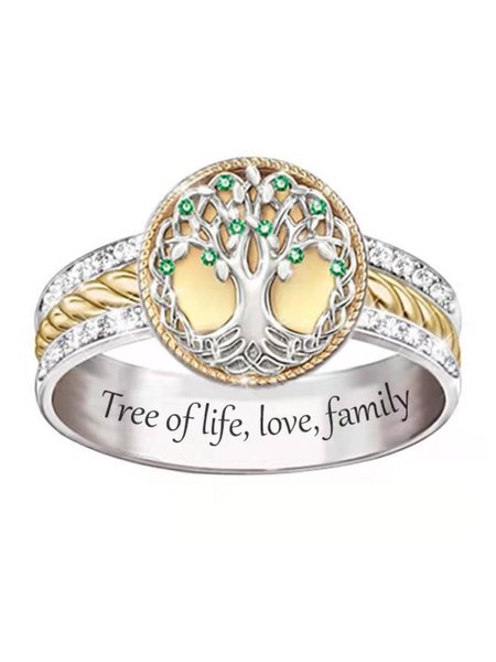 

JFN Celtic Tree of Life Ring Fashion Two Tone Ring Emerald Ring Refers to Anniversary Birthday Family Gift Jewelry, Silver, Rings