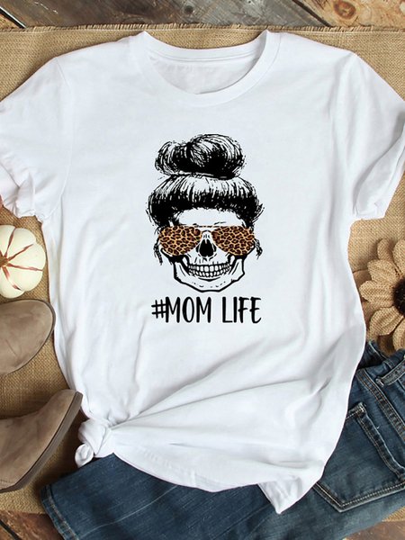 

Skull Mom Life Women Tshirt, White, T-shirts