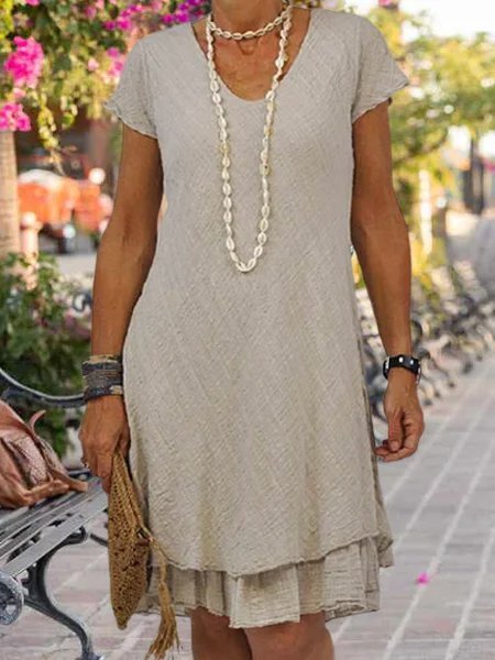Casuale Maniche Corte Abito Cotone, Albicocca, Mini Dresses