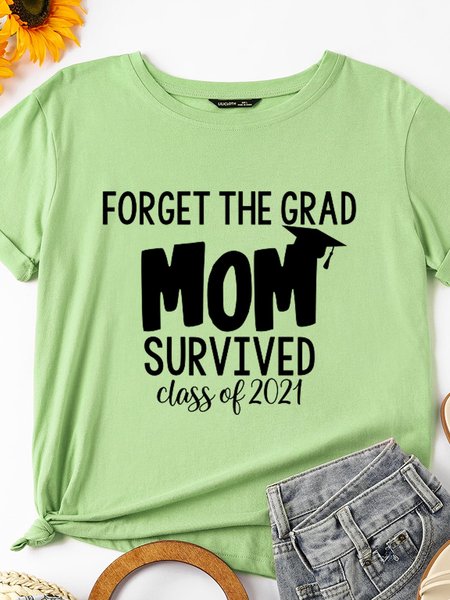 

Forget The Grad Mom Survived Class of 2021 Women's Short Sleeve Casual Cotton Crew Neck Shirts & Tops, Olive green, T-shirts
