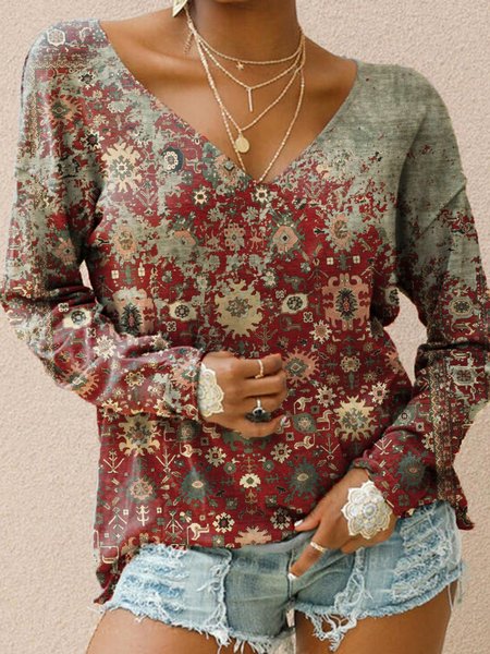 

Casual Long Sleeve Shift Cotton-Blend Tops, Crimson, Blouses & Shirts