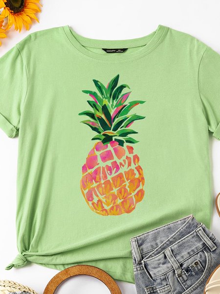 

Cheerful Tropical Pineapple Women's Shift Sleeveless Crew Neck Shirts & Tops, Olive green, T-shirts