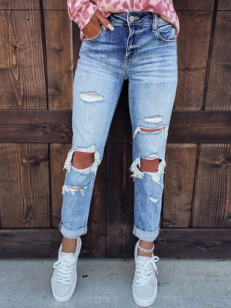 

Denim Plain Pants, Blue, Pants