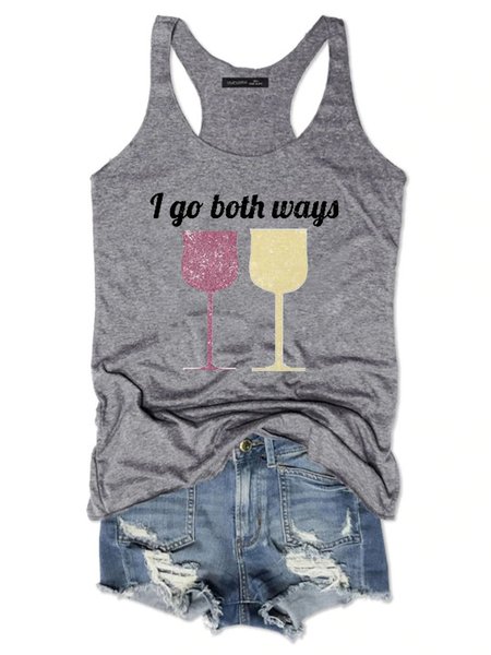 

I Go Both Ways Wine Drinker Women's Casual Shift Top, Gray, Tank Tops