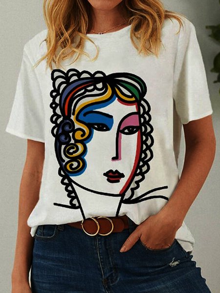 

Stampato Girocollo Astratto Statement Top, Bianco, T-Shirts