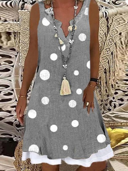 

Print/Polka Dots Sleeveless Shift Knee Length Casual Tank Dresses, Gray, Mini Dresses