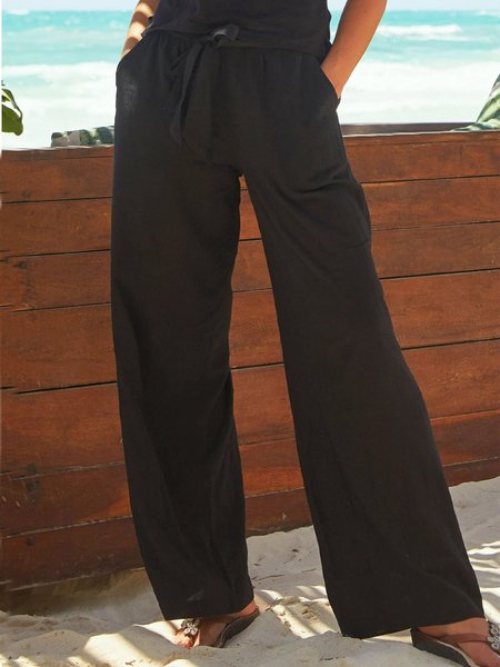 Casuale Solido Tasche Pantaloni, Nero, Pants