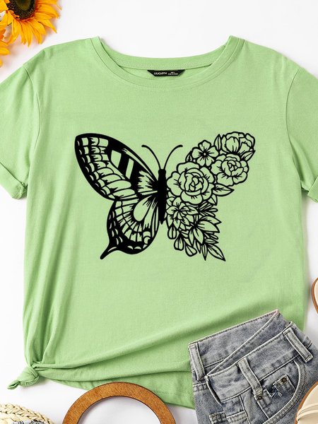 

Butterfly Women's Cotton Short Sleeve Shirts & Tops, Olive green, T-shirts