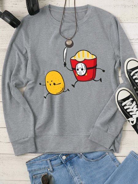 

Funny Graphic Potato Shift Casual Long Sleeve Women Sweatshirt, Gray, Hoodies&Sweatshirts