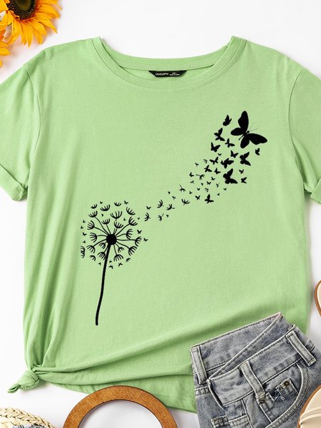

Dandelion Butterfly Women’s Short Sleeve Cotton Casual Shirts & Tops, Olive green, T-shirts