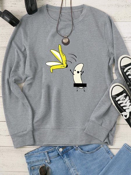 

Banana Funny Graphic Long Sleeve Cotton-Blend Women Sweatshirt, Gray, Hoodies&Sweatshirts