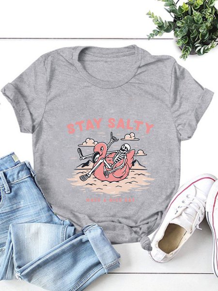 

Stay Salty Have A Nice Day Casual Short Sleeve Cotton-Blend Shirts & Tops, Gray, T-shirts