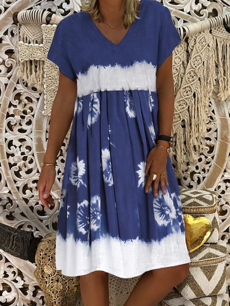 

Ombre/Tie-Dye Cotton-Blend Short Sleeve Dresses, Blue, Tie dye dress