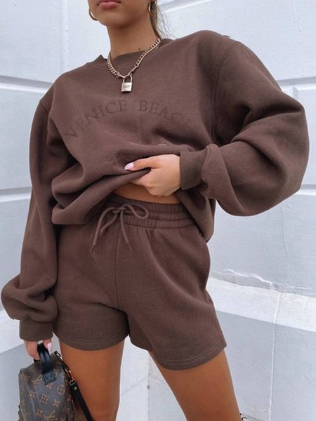 

Casual Crew Neck Suits, Brown1, Two-piece Outfits
