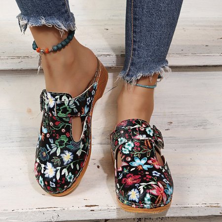

Black printing Daily Pu Flats, Flower, Flats
