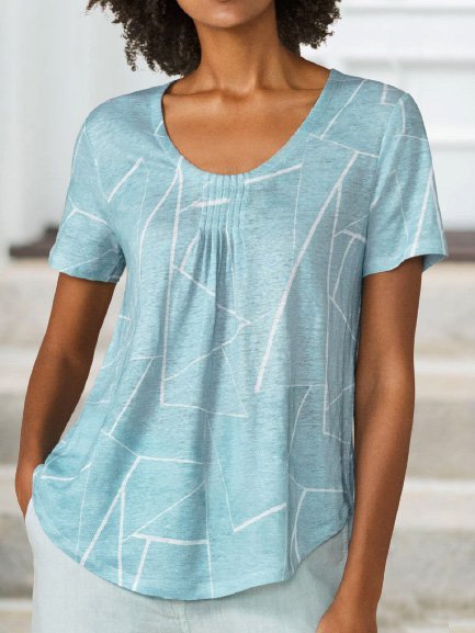 

Casual Abstract Printed Cotton-Blend Shirts & Tops, Blue, T-Shirts