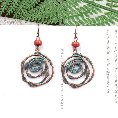 

Fashion wind restoring ancient ways do old personality geometric circle alloy pendant, Red, Earrings
