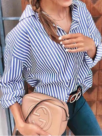 

Striped Casual Shift Shirts & Tops, Blue, Shirts & Blouses