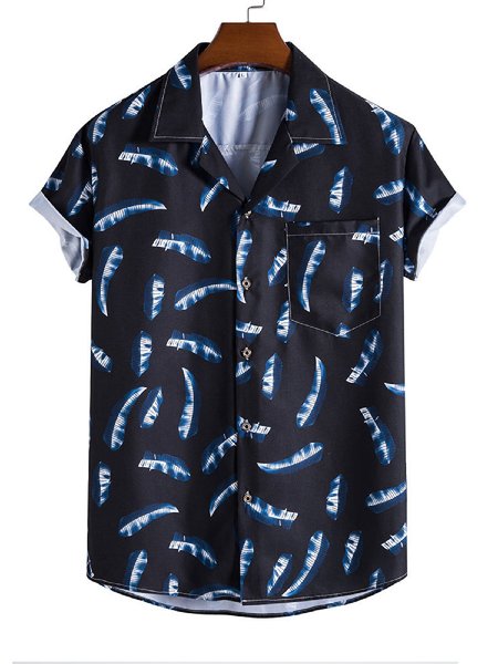 

Leaves Turn-Down Collar Shirts & Tops, Black, Men's shirts