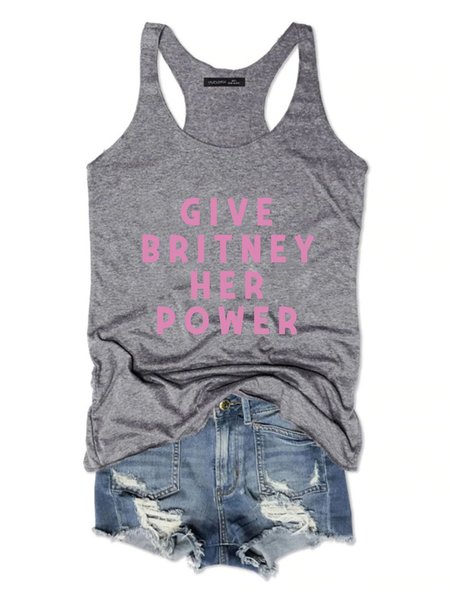 

Give Britney Her Power Crew Neck Casual Sleeveless Vests, Gray, Tank Tops