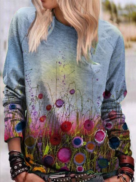 

Floral-Print Floral Cotton-Blend Long Sleeve Sweatshirts & Hoodies, Blue, Sweatshirts & Hoodies