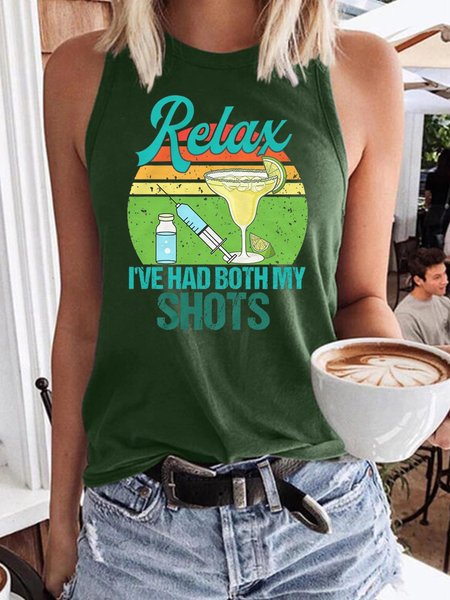 

Relax I've Had Both My Shots Women's Crew Neck Sleeveless T-shirt, Dark green, Tank Tops