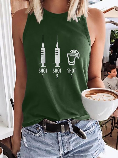 

Shot 1 Shot 2 Shot 3 Vaccinated Graphic Sleeveless Tank Top, Dark green, Tank Tops