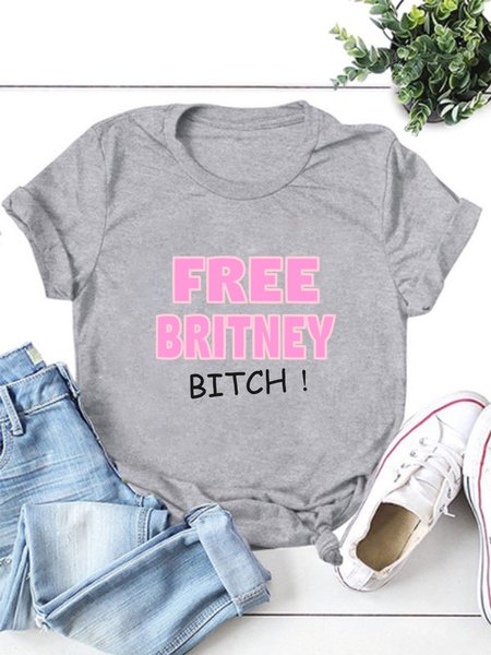 

Free Britney Crew Neck Short Sleeve Cotton-Blend Shirts & Tops, Gray, T-shirts