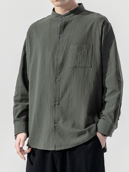 

Stand Collar Shirts, Green, Men's Floral shirt