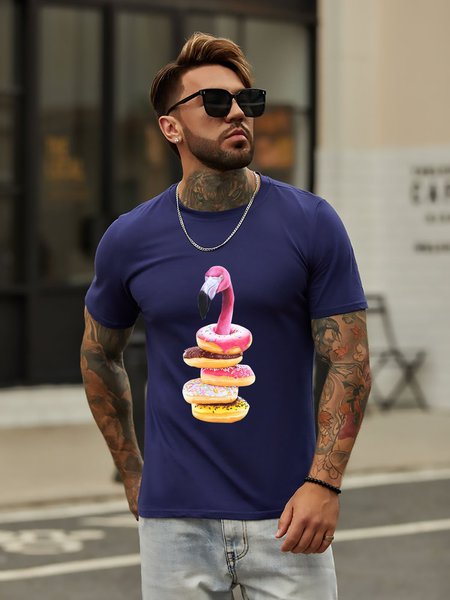 

A Famished Flamingo Graphic Short Sleeve Loose Tee, Deep blue, T-shirts
