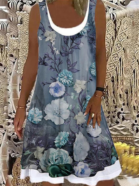 

Stampato Floreale senza maniche Vacanza Abito, Multicolore, Dresses